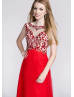 Flowy Chiffon Lace Embellished Stunning Beaded Prom Dress